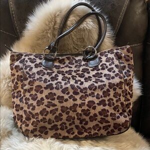 Brown Leopard Tote with Black Handles